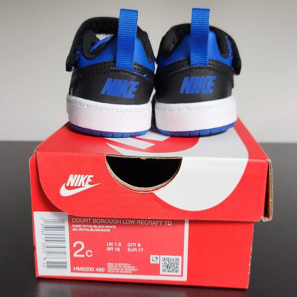 Nike Court Shoes Size 2C Black Blue Borough Low Recraft (TD) Sneakers NEW